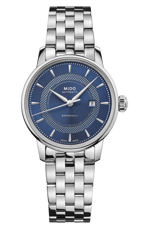 Mido Baroncelli Signature Automatic Bracelet Watch, 30mm In Silver/blue