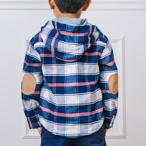 Shop Hope & Henry Boys' Hooded Flannel Shirt Jacket, Kids In Large Navy And Ivory Plaid