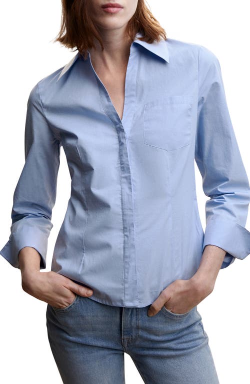 MANGO Long Sleeve Button-Up Shirt in Sky Blue