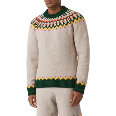 Burberry Fair Isle Wool Sweater, Ivory