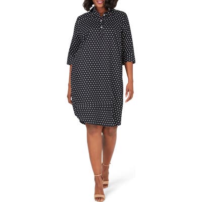 Plus Size Foxcroft Darian Dot Shirtdress, Black