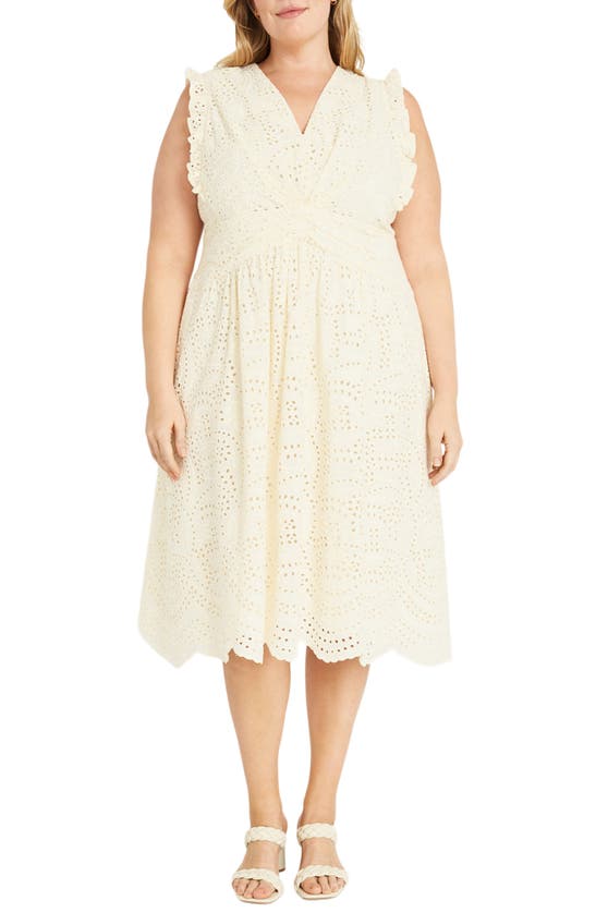 Shop Maggy London Ruffle Eyelet Dress In Ivory