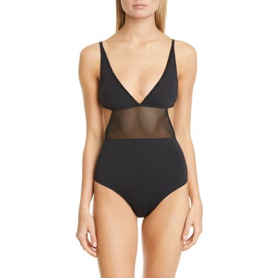 Stella Mccartney Mesh Insert One-Piece Swimsuit, Black