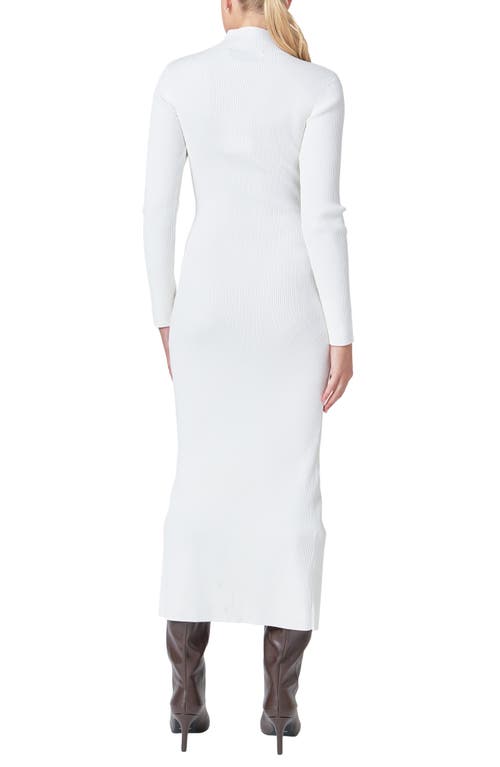 Endless Rose Mock Neck Long Sleeve Rib Midi Dress In White