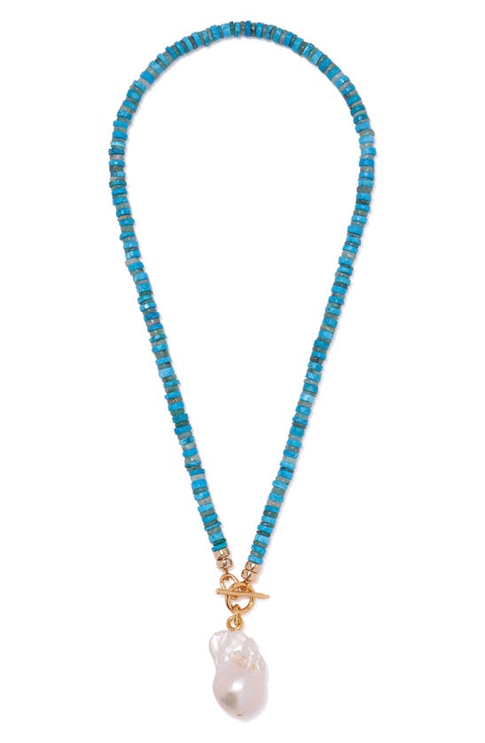 Shop Lizzie Fortunato Pearl Isle Beaded Toggle Necklace In Turquoise