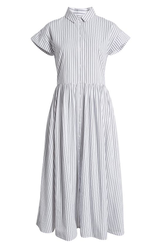 Shop Nordstrom Drop Waist Button Front Cotton Midi Dress In White- Navy Blazer Jenn Stripe