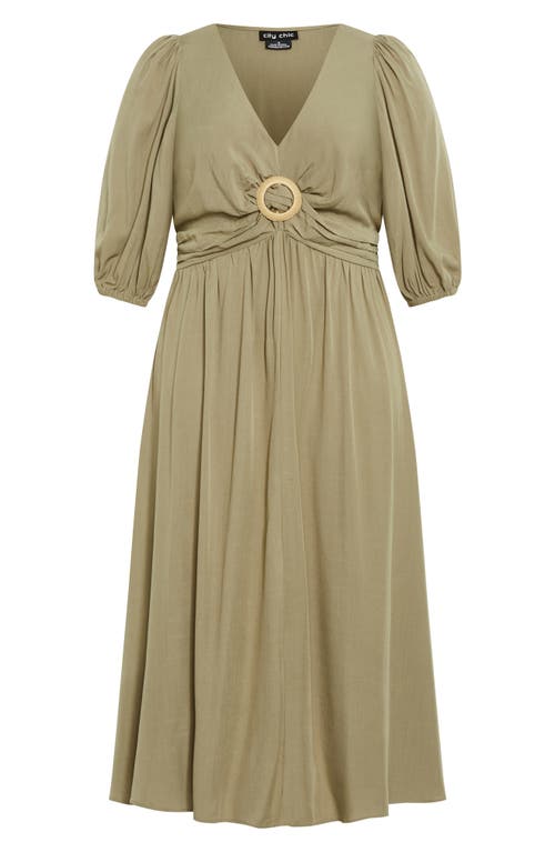 Shop City Chic Daydream Three-quarter Sleeve Maxi Dress In Olive