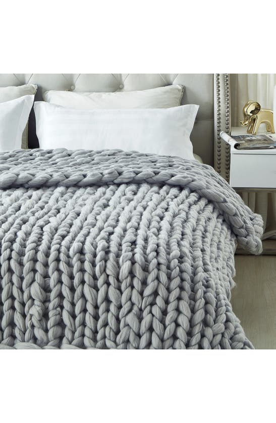 Shop Inspired Home Chunky Knit Throw Blanket In Light Grey