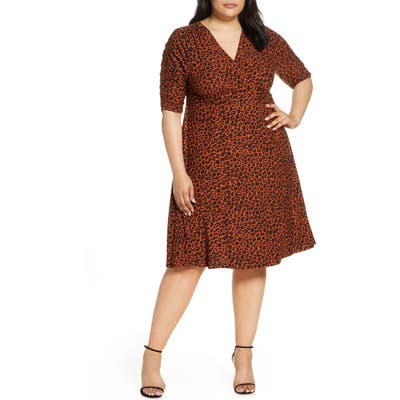 Plus Size Kiyonna Gabriella Print Jersey A-Line Dress, Brown