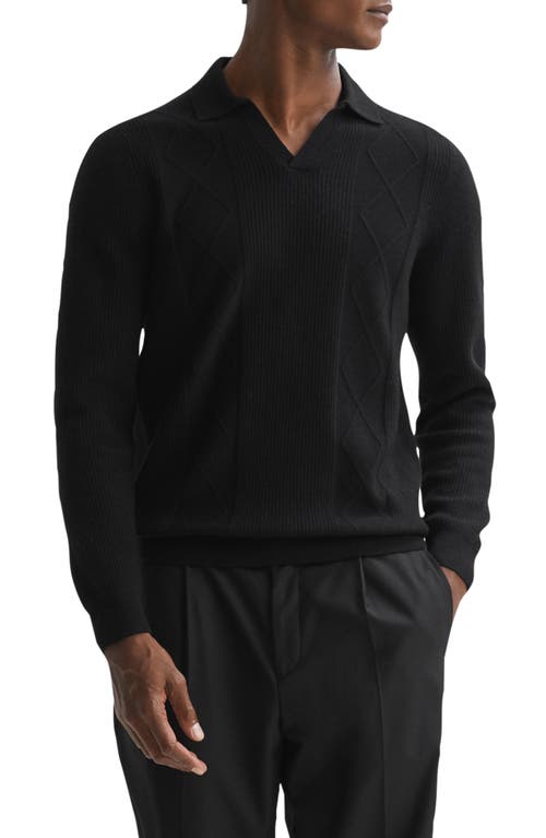 Reiss Malik Textured Wool Polo Sweater in Black at Nordstrom, Size Small