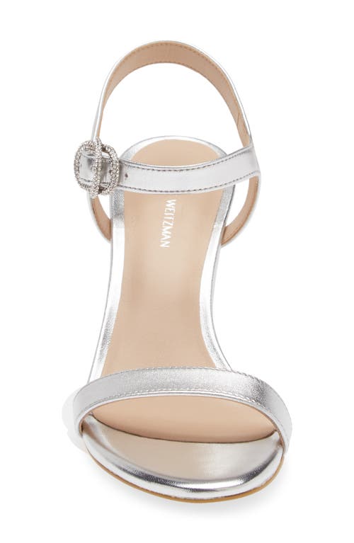 Stuart Weitzman Crystal 75 Leather Block Sandal In Museline