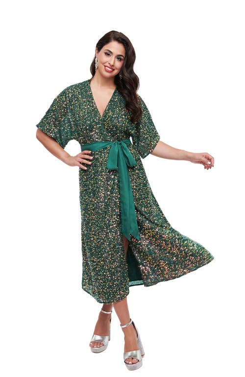UNIQUE VINTAGE UNIQUE VINTAGE SEQUIN TIE WRAP SURPLICE MIDI DRESS