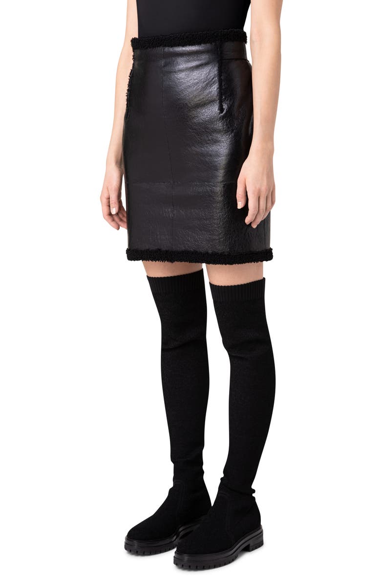 Akris Genuine Shearling Lined Leather Miniskirt, Alternate, color, 