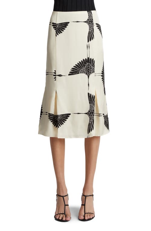 Shop Khaite Levy Crane Print Pleated Cupro Skirt In Cream/black