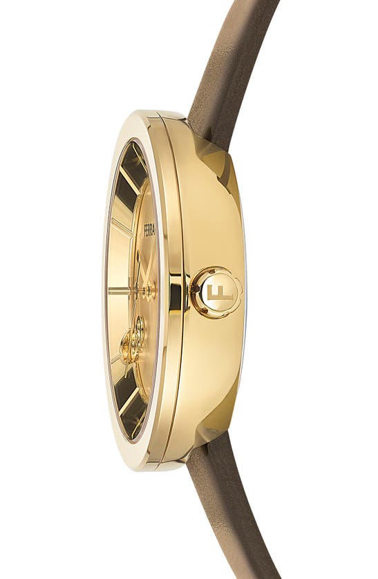Shop Ferragamo Curve V2 Leather Strap Watch, 35mm In Brown/ Yellow Gold
