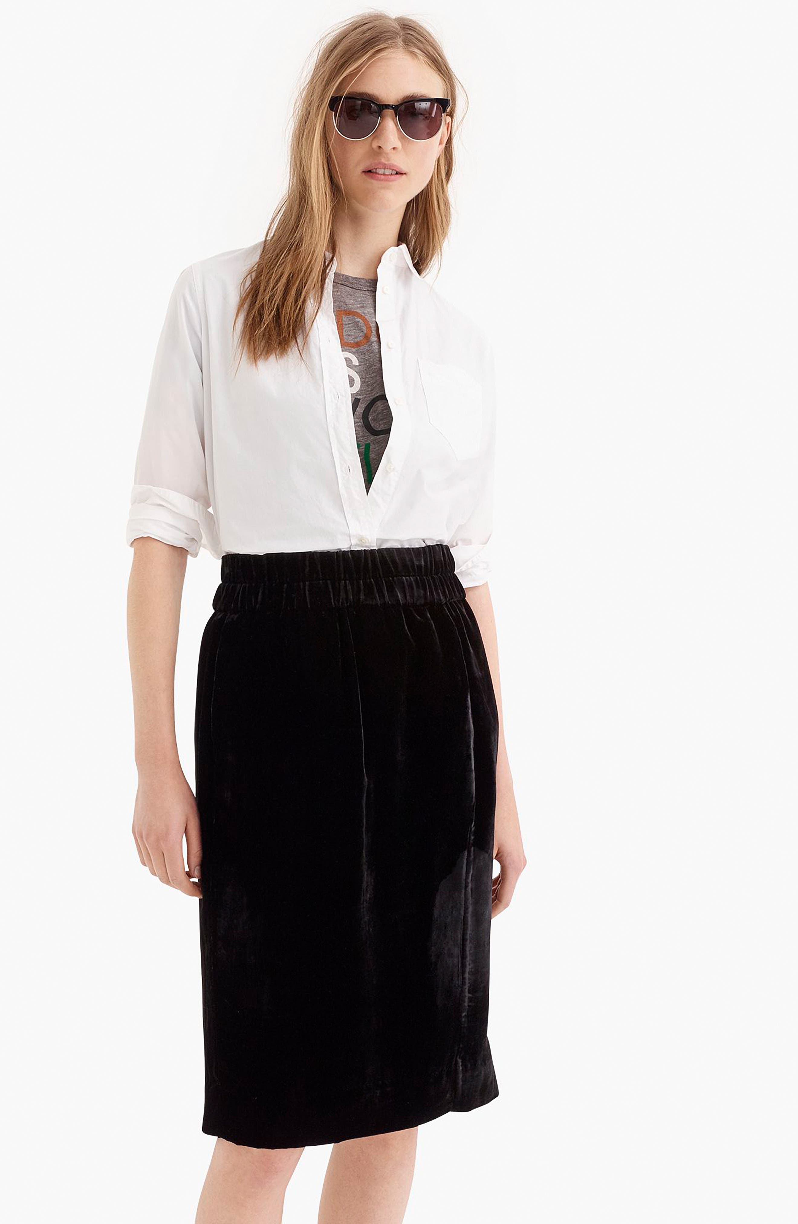 j crew black velvet skirt