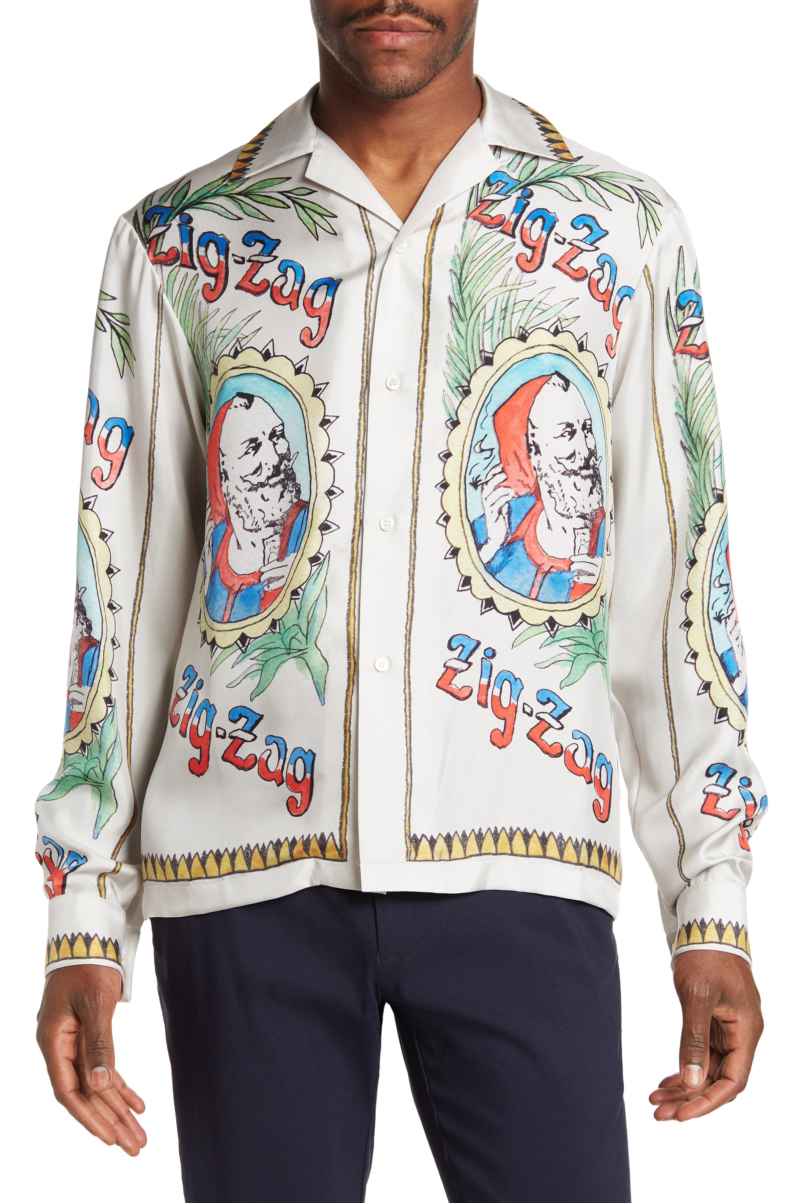AMIRI x Zig-Zag Print Silk Bowling 