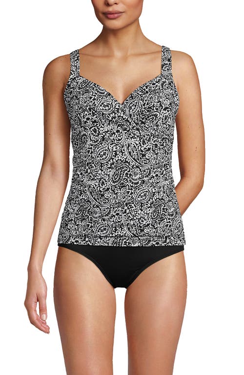 Shop Lands' End Wrap Underwire Tankini Top Swimsuit In Black/white Decor Paisley