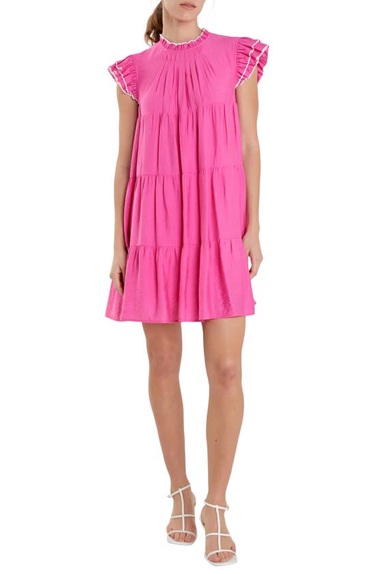 Shop English Factory Contrast Merrow Stitch Babydoll Dress In Pink