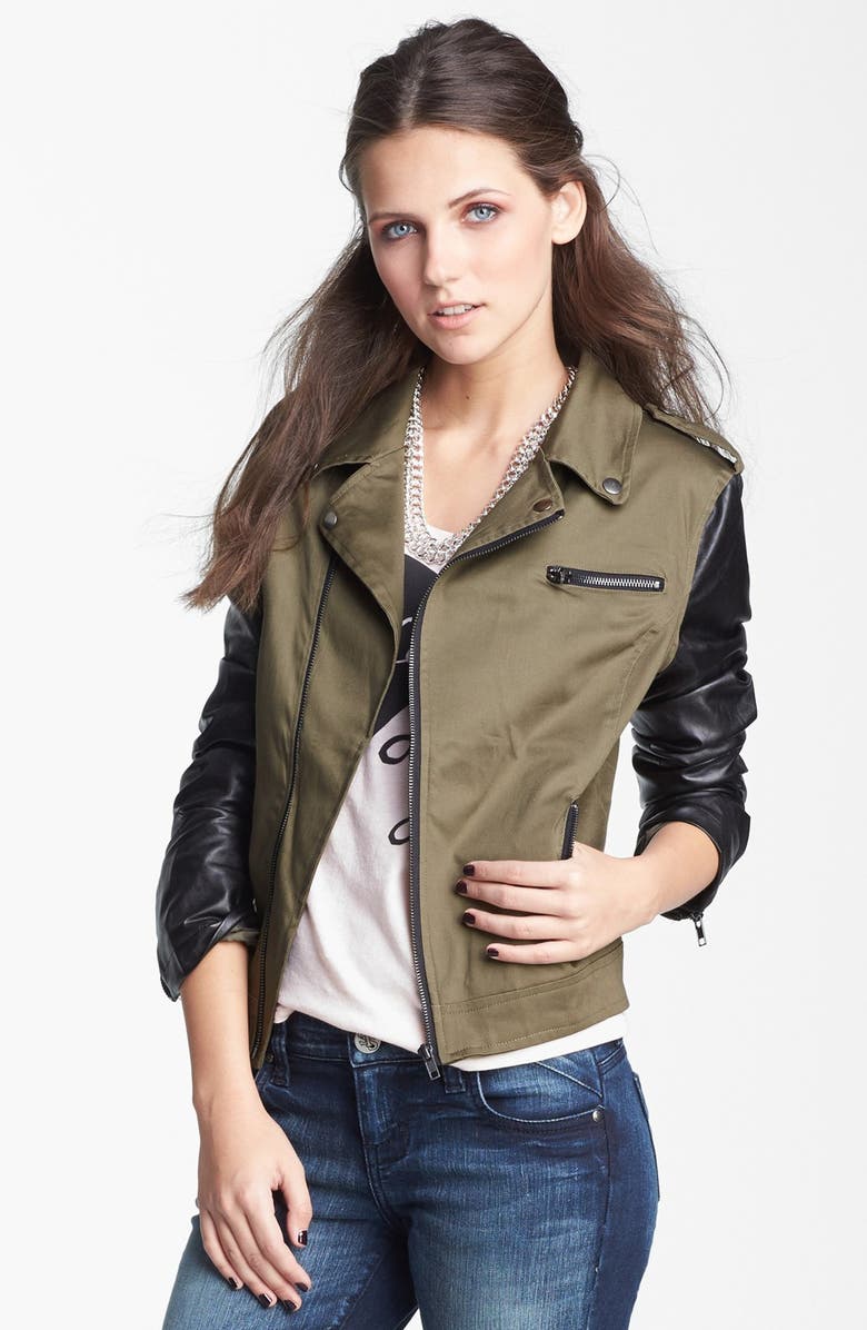 Coffee Shop Mixed Media Moto Jacket (Juniors) (Online Only) | Nordstrom