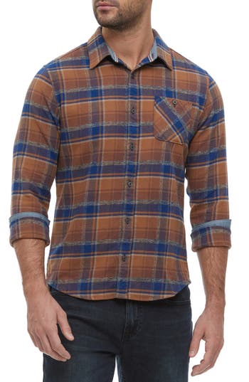 Flag And Anthem Ironwood Long Sleeve Plaid Single Pocket Flannel Shirt In Brown