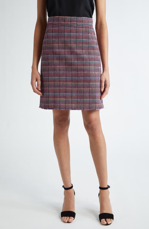 Grid Check Tweed A-Line Skirt in Red Multicolor