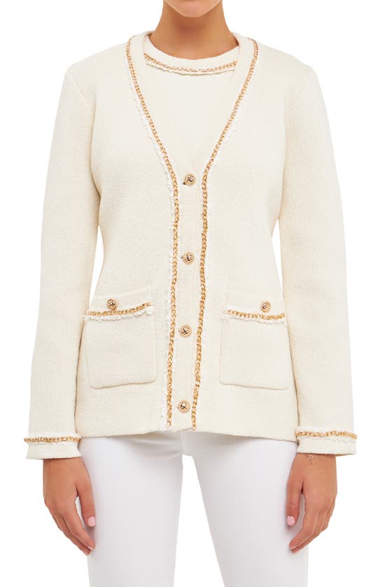Endless Rose Chain Trim Cardigan In Cream