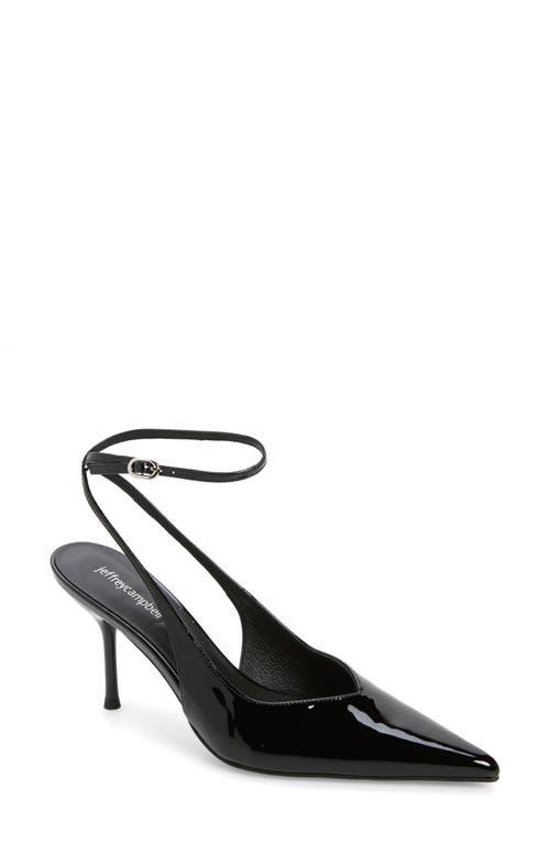 Jeffrey Campbell Executive Ankle Strap Pointed Toe Slingback Pump In Black Patent