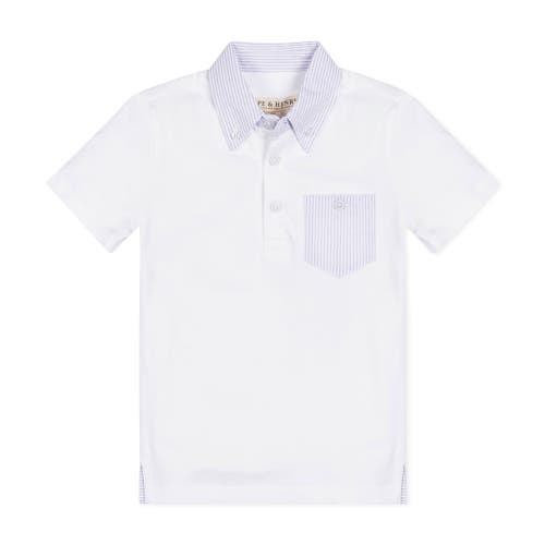 Hope & Henry Boys' Organic Short Sleeve Jersey Polo with Seersucker Trim, Kids in White With Lavender Trim at Nordstrom