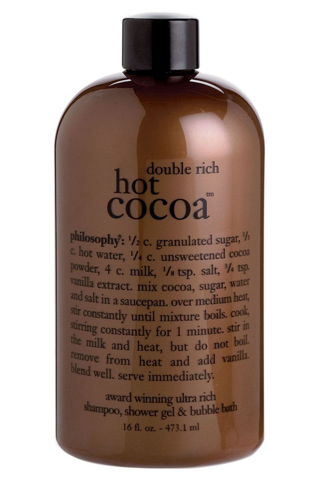 philosophy 'double rich hot cocoa' shampoo, conditioner & body wash