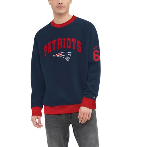 Men's Tommy Hilfiger Navy New England Patriots Reese Raglan Tri-Blend Pullover Sweatshirt