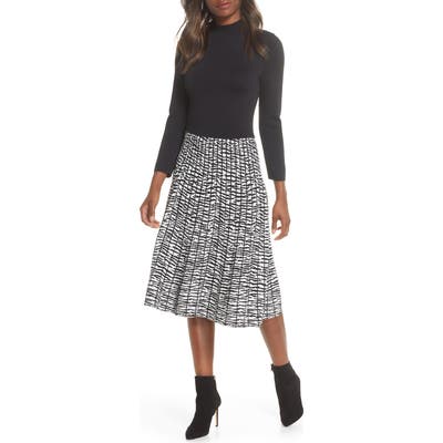 Eliza J Mock Neck Fit & Flare Sweater Dress, Black