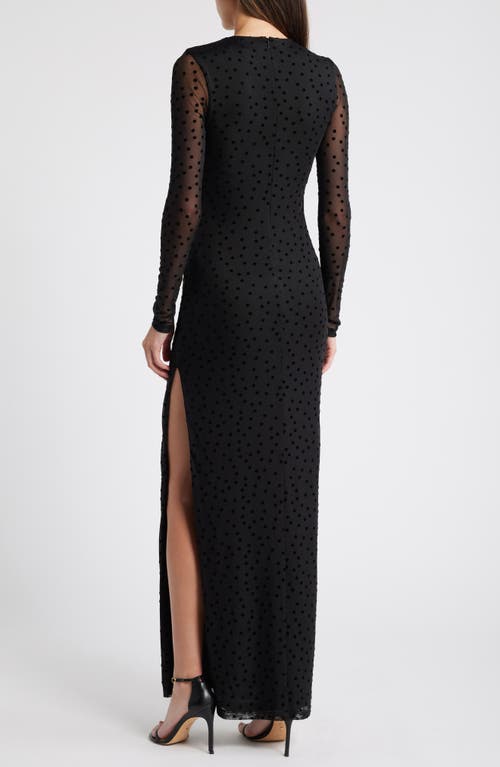 BLACK HALO BLACK HALO MARIKA FLOCKED DOT LONG SLEEVE MAXI COCKTAIL DRESS