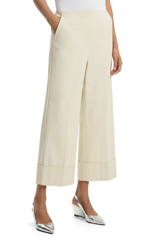 Shop Theory Patton Wide Cuff Stretch Cotton Crop Pants In Sand