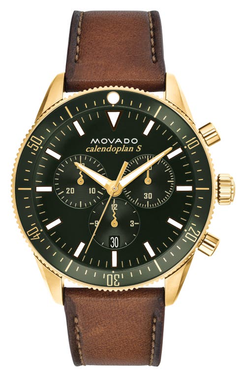 Movado Heritage Chrono Leather Strap Watch, 42mm In Cognac/green/gold