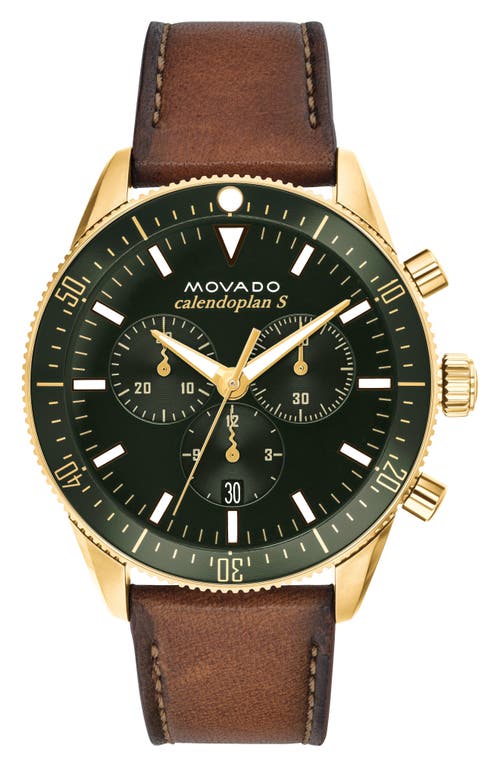 Shop Movado Heritage Chrono Leather Strap Watch, 42mm In Cognac/green/gold