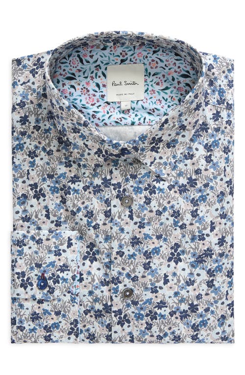 Paul Smith Tailored Fit Organic Cotton Dress Shirt In Green-blue