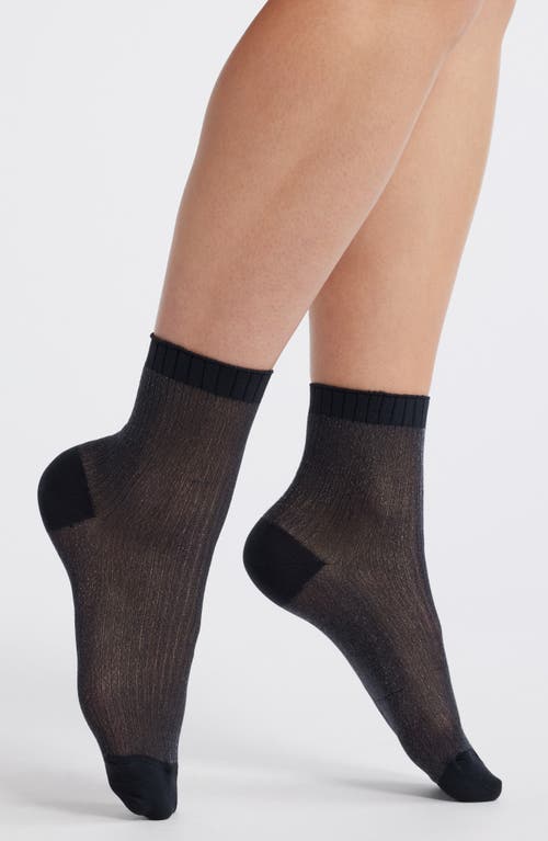 Nordstrom Sparkle Sheer Rib Quarter Socks In Black