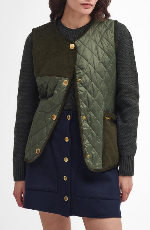 Shop Barbour Healy Mixed Media Quilted Vest In Olive/ancient