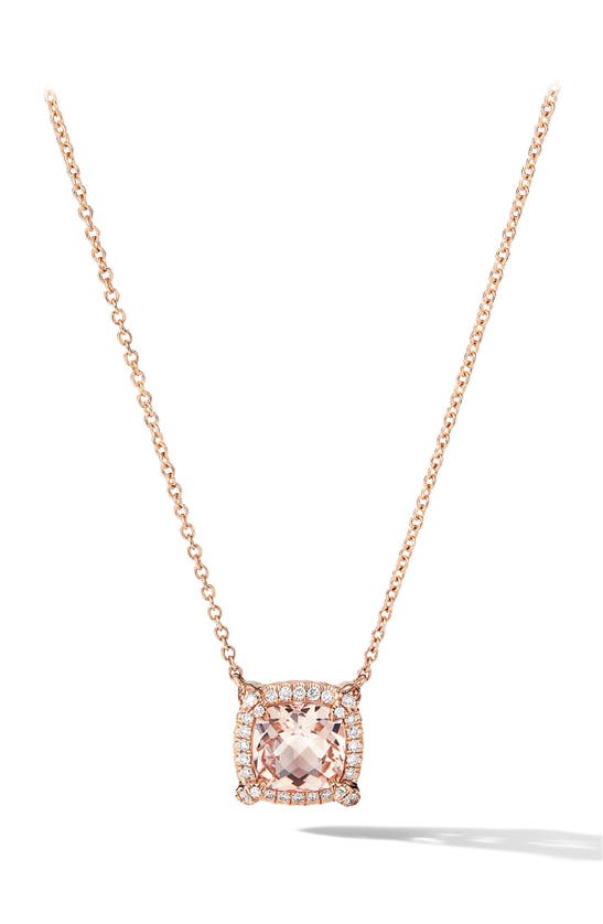David Yurman Petite Chatelaine® Pavé Bezel Pendant Necklace In Morganite And 18kt Rose Gold