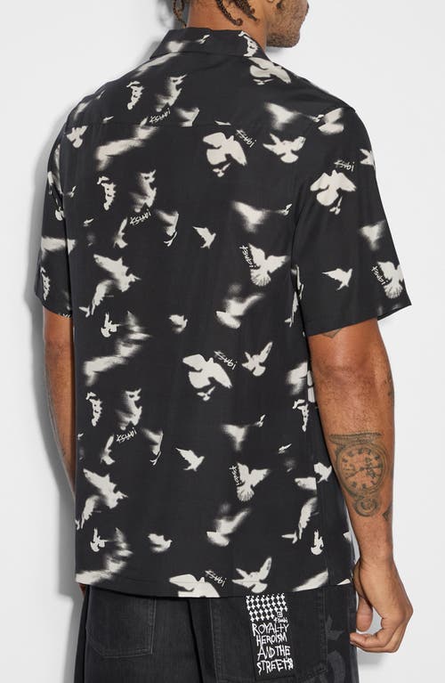 Shop Ksubi Flight Resort Bird Print Lyocell Camp Shirt In Black