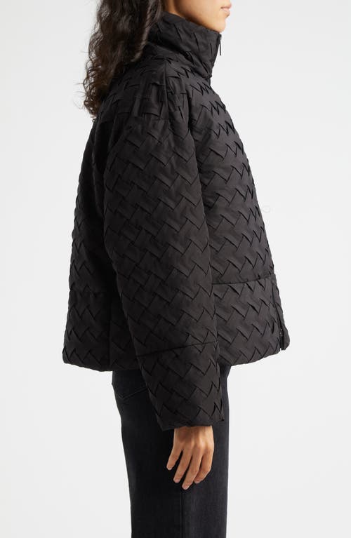 Emporio Armani Basket-weave High-neck Jacket In Solid Black