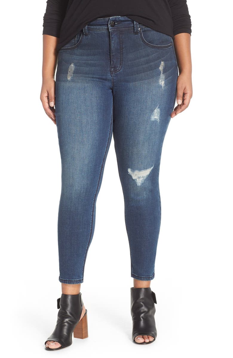 Melissa McCarthy Seven7 Distressed Pencil Leg Jeans (Rebel) (Plus Size ...