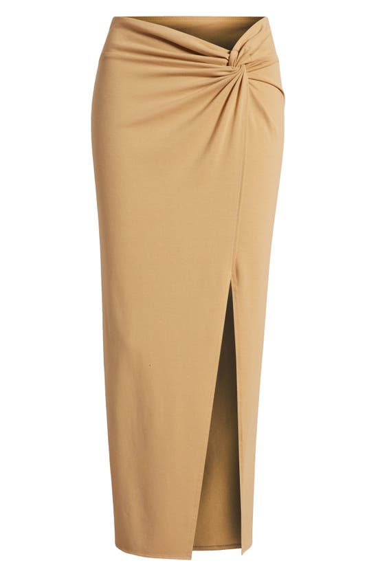 Shop Open Edit Twist Front Maxi Skirt In Tan Cartouche