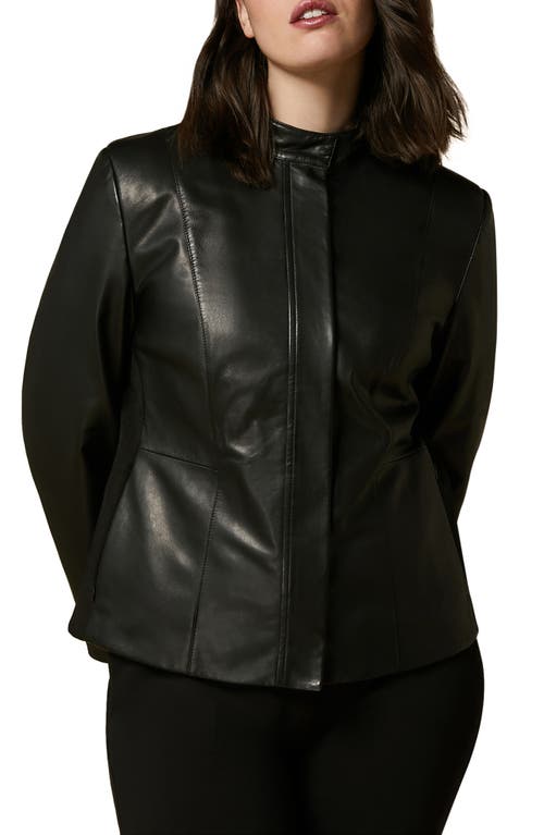 Jersey Side Panel Leather Jacket in Black
