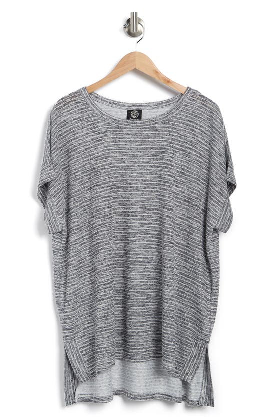 Bobeau Stripe Side Slit T-shirt In Dk Graphite/ White