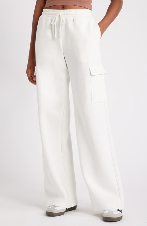 Shop Bp. Elastic Waist Wide Leg Fleece Cargo Pants In Ivory