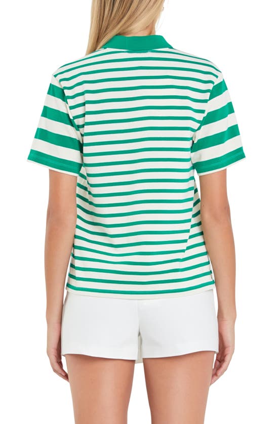 English Factory Stripe Knit Polo In Green