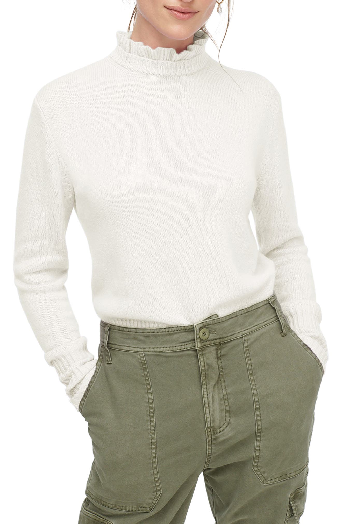 j crew ruffle neck sweater