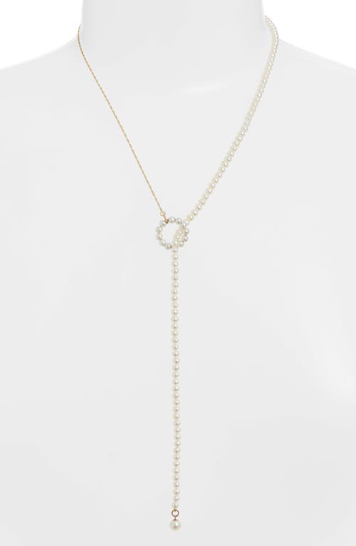 Poppy Finch Pearl Lariat Necklace In Gold